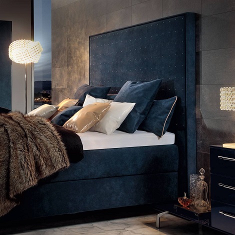 Hulsta boxspring hoofdbord 160 hoog,met diamanten,swarovski stenen,donkerblauw,design